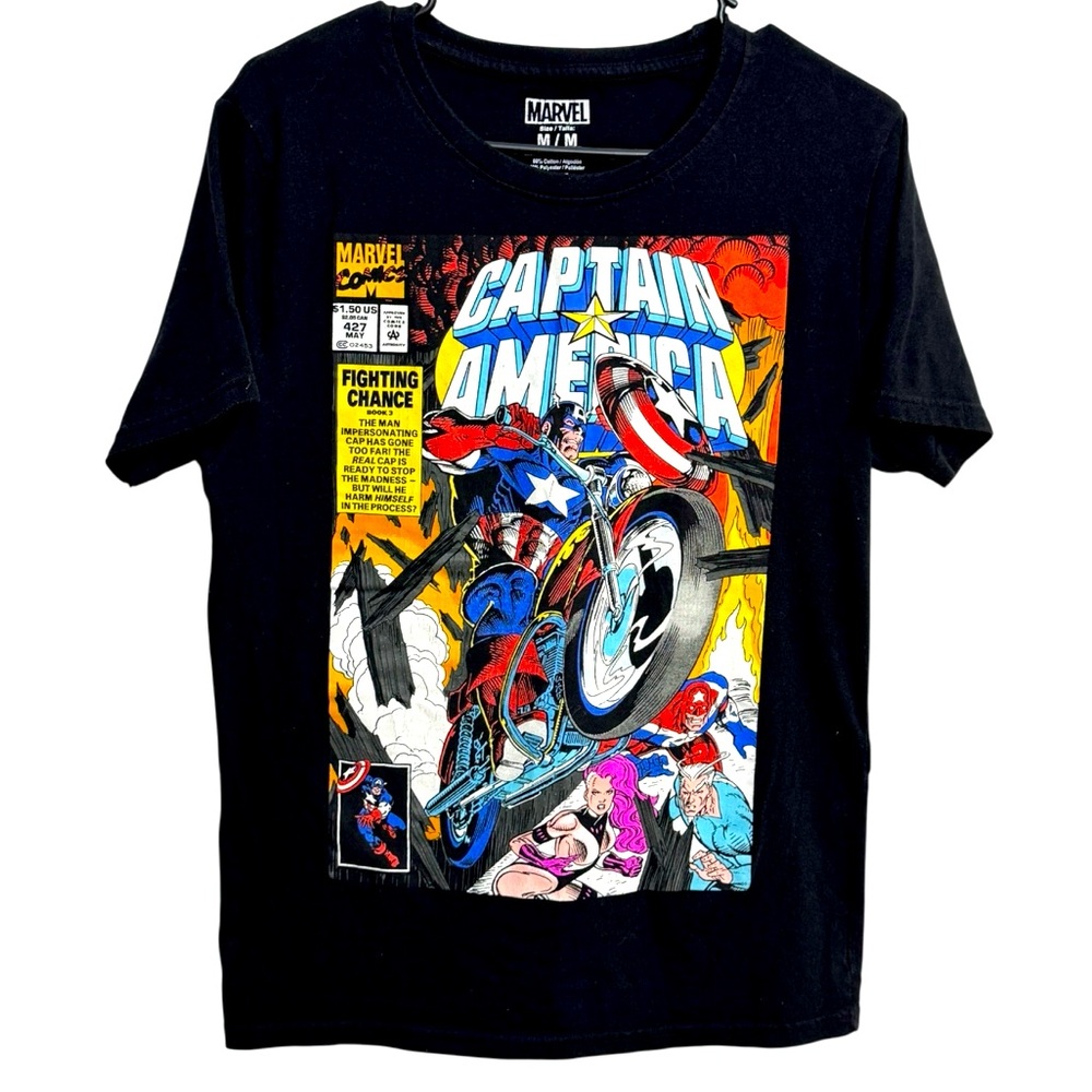 Marvel Men’s Captain America Black Comic Tee Size M